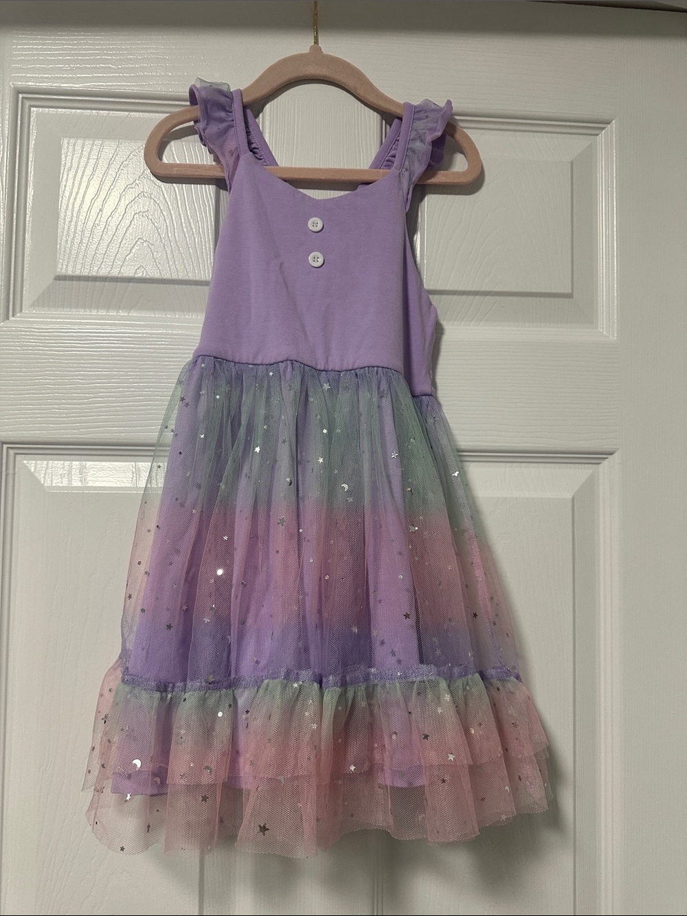 Boutique Purple Rainbow Star Tulle Dress with Cap Sleeves - size 5